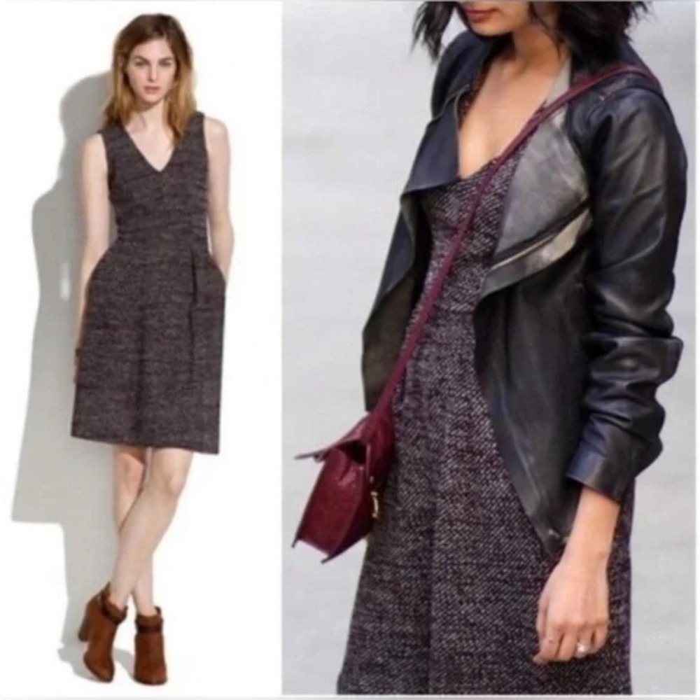 *MADEWELL* Black x Purple Terrace Tweed V-Neck Sleeveless Dress Size Small